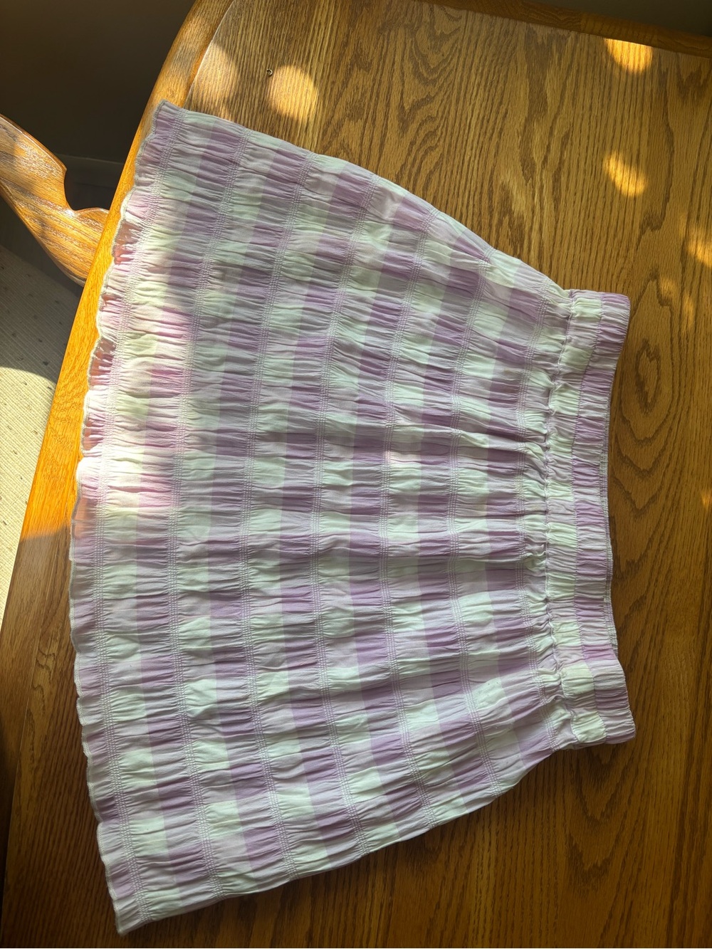 Kendall & Kylie Lavender and White Gingham Smocked Mini Skirt